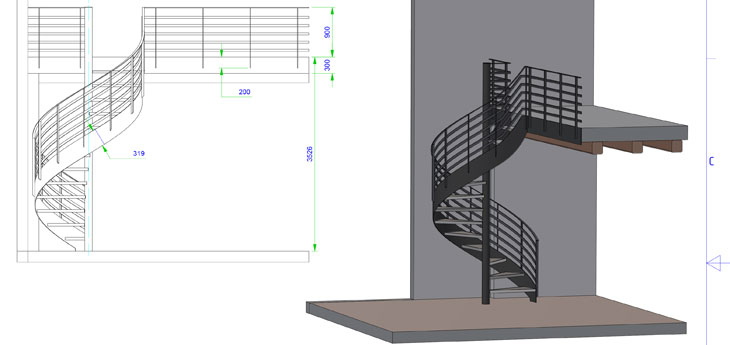 3D-Modell einer Spindeltreppe